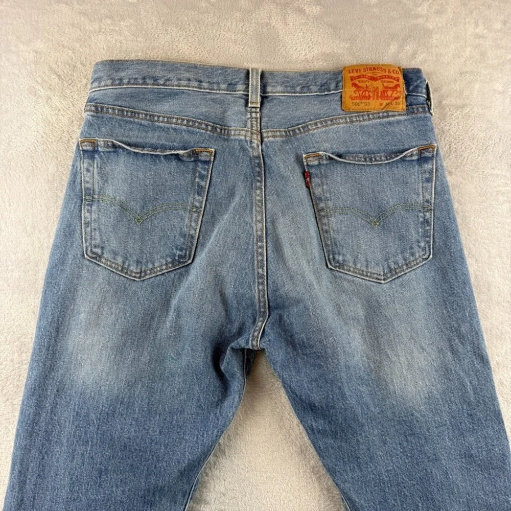 Levis 501 '93 Jeans Mens 32x30 Blue Straight Western American Distressed Denim